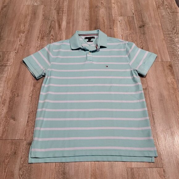 Tommy Hilfiger Moisture Wicking Refined Striped Polo Knit Shirt Mens Size Large - Picture 1 of 7